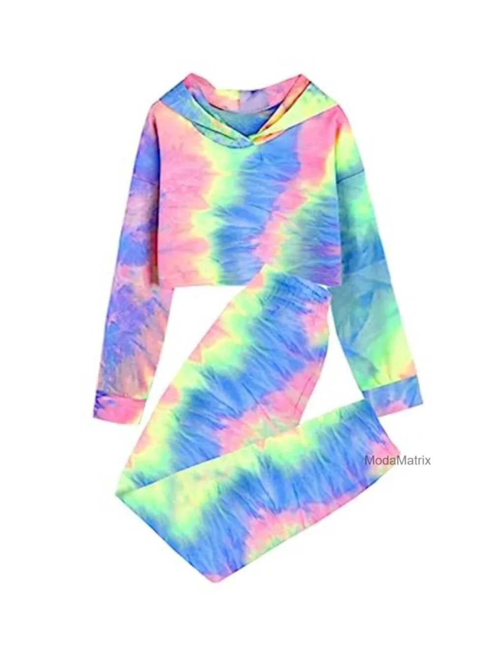 Girls Tie Dye 2 Piece Outfit Crop Top Hoodie Sweatshirt and Joggers Set